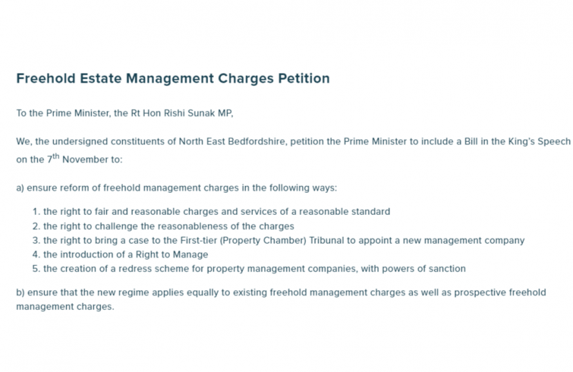 Richard's freehold estate management charges petition text