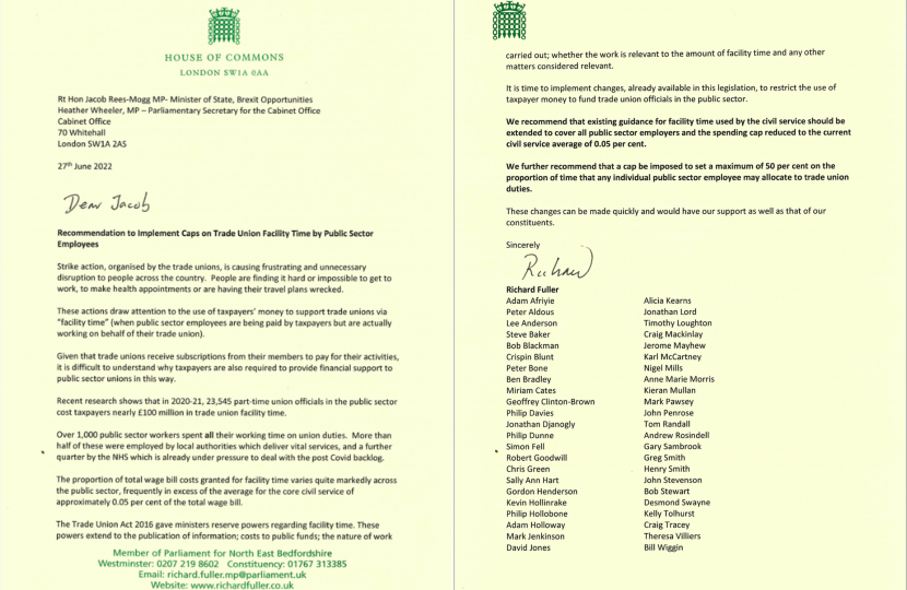 Letter to Cabinet Office on Trade Union Facility Time in the Public Sector
