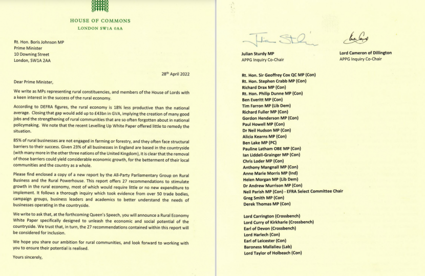 Rural Economy letter to PM