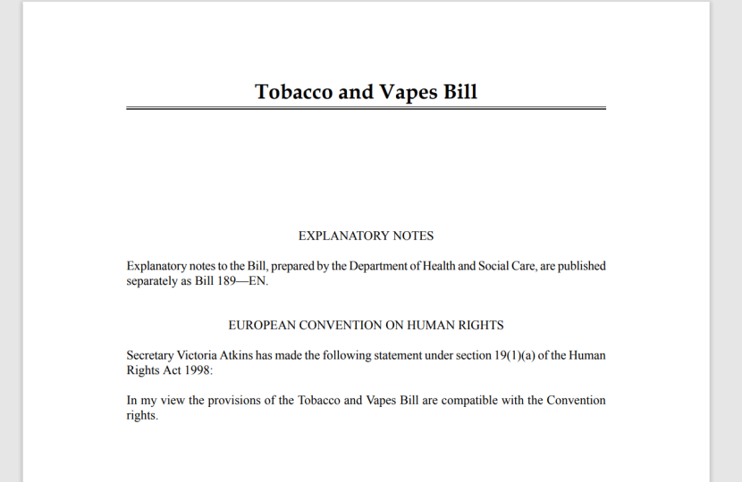 Screenshot of Tobacco and Vapes bill