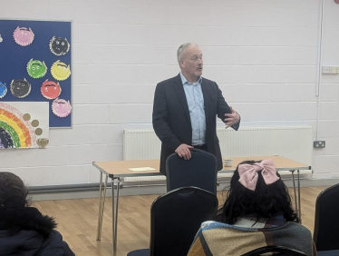 Richard speaking at a town hall meeting in Bromham in November