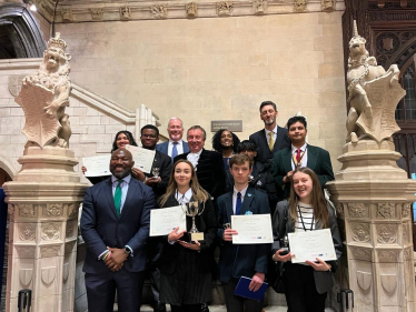 Richard with the finalists and judges at the final of the Bedfordshire schools debating competition in Parliament