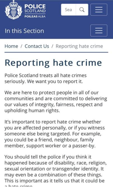 Screenshot of Scotland's hate crime