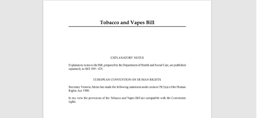 Screenshot of Tobacco and Vapes bill