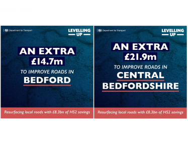 Road funding allocation graphics for Bedford Borough and Central Bedfordshire councils